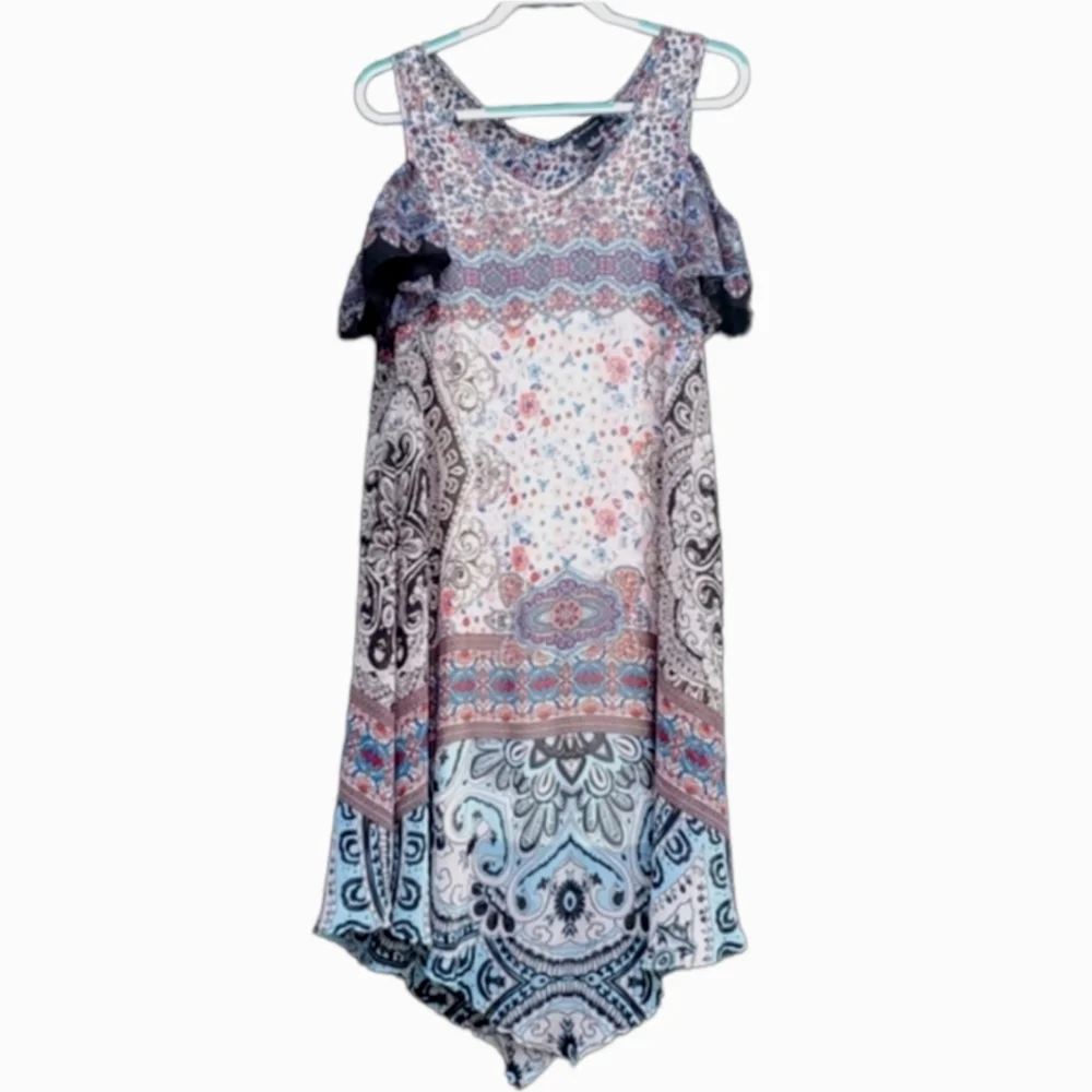 New Directions Boho Cold Shoulder Ditsy Floral Slipon Dress S Very Sheer… - Picture 1 of 17